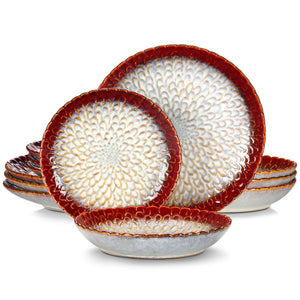 Service de vaisselle en grès gris texturé – Ensemble 12 ou 24 pièces avec assiettes dîner, dessert et soupe