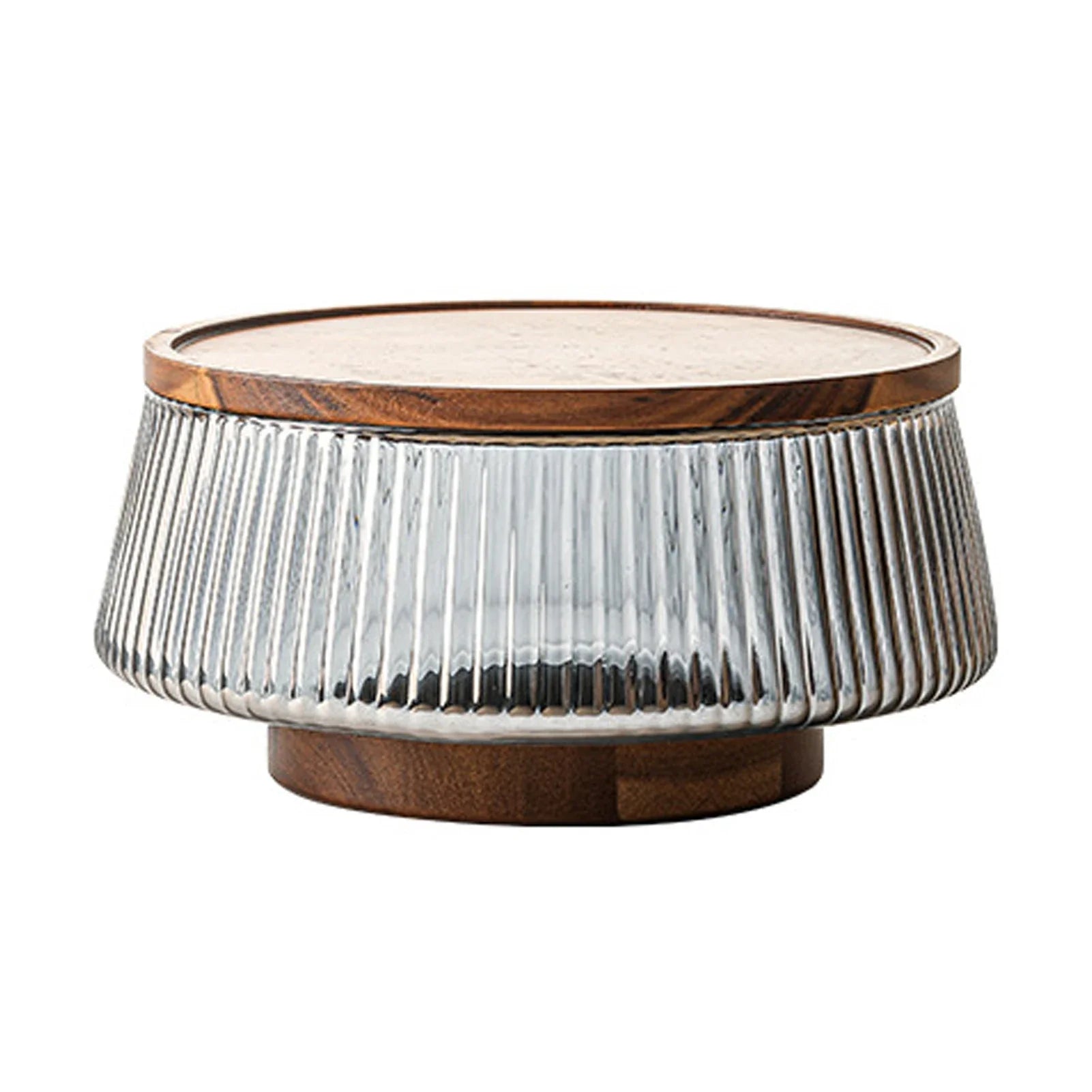 Bol à salade en verre avec base et couvercle en bois d’acacia – Plateau de service multifonction