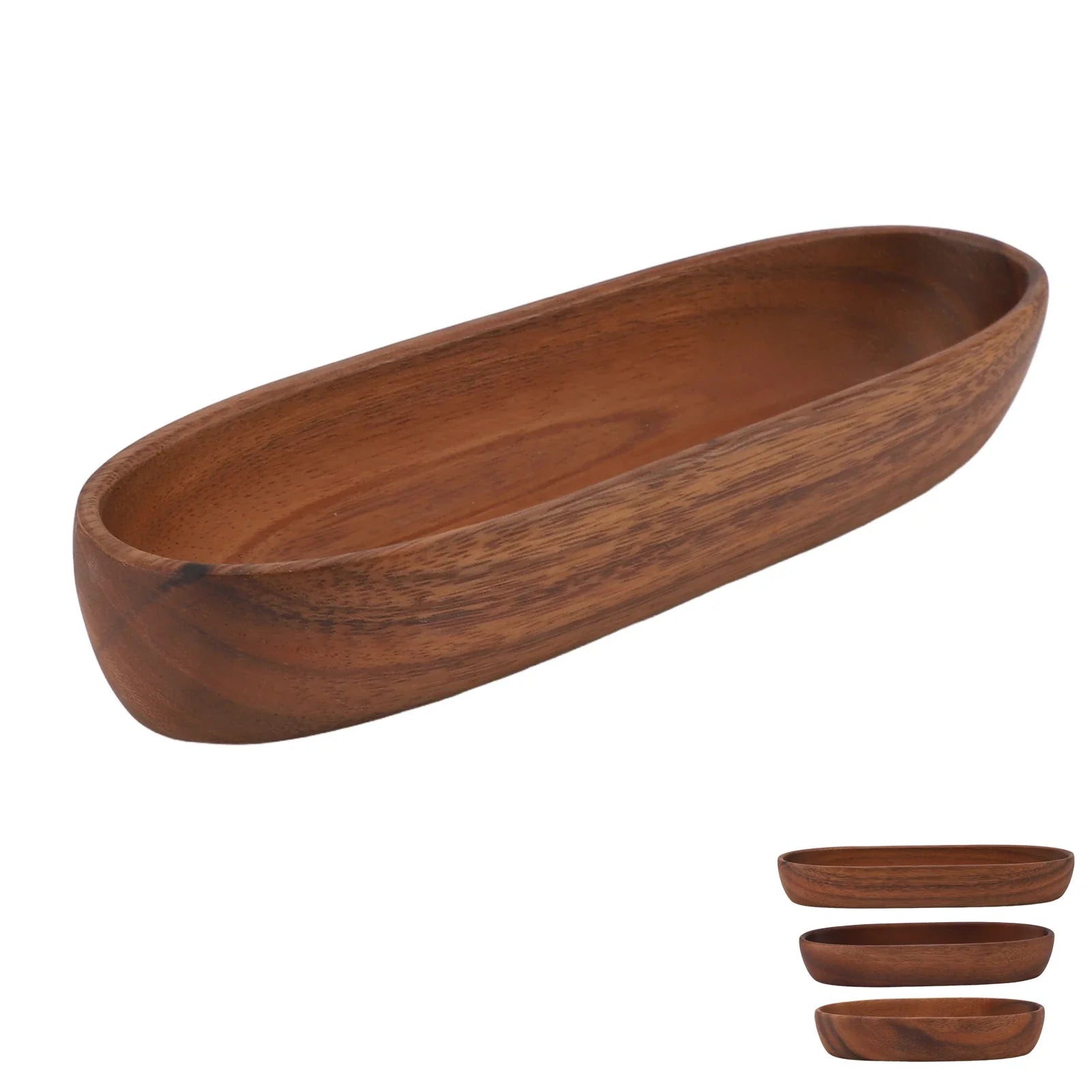 Bol à salade en bois naturel forme bateau – Saladier multifonction pour fruits, pain et desserts
