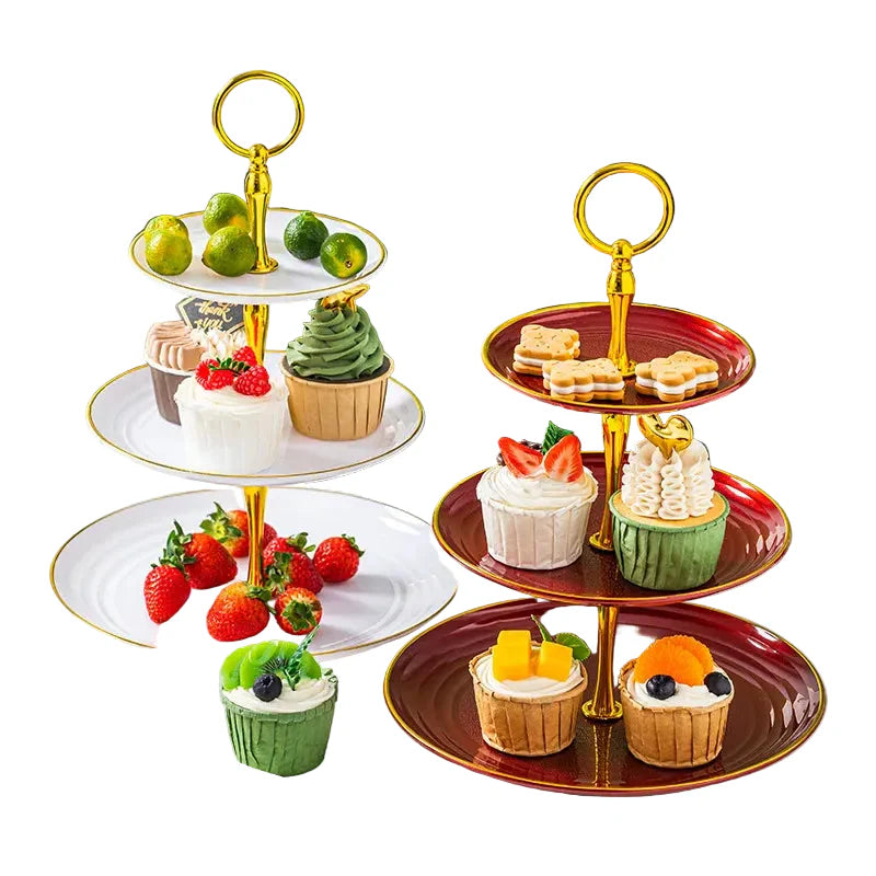 Présentoir à gâteaux à 3 niveaux en plastique – Plateau rond pour cupcakes, fruits et desserts