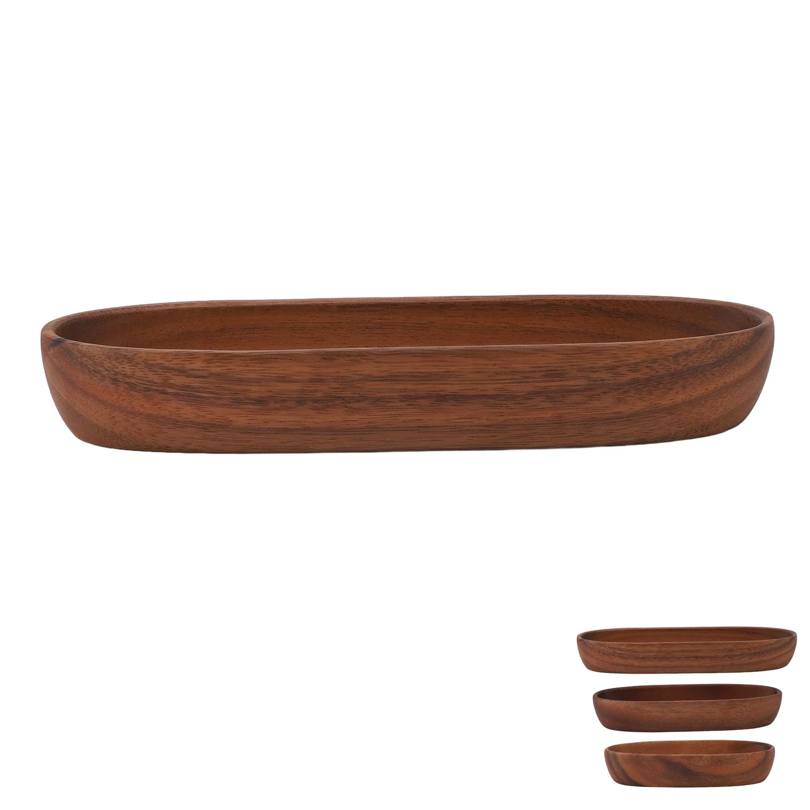 Bol à salade en bois naturel forme bateau – Saladier multifonction pour fruits, pain et desserts