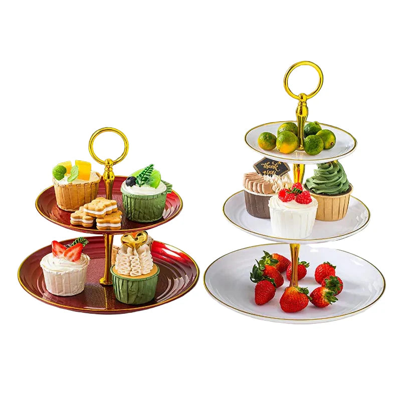 Présentoir à gâteaux à 3 niveaux en plastique – Plateau rond pour cupcakes, fruits et desserts