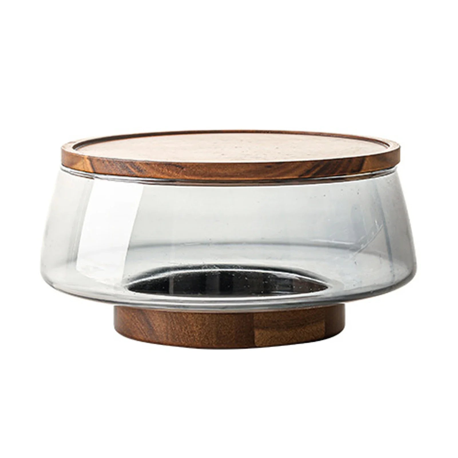 Bol à salade en verre avec base et couvercle en bois d’acacia – Plateau de service multifonction
